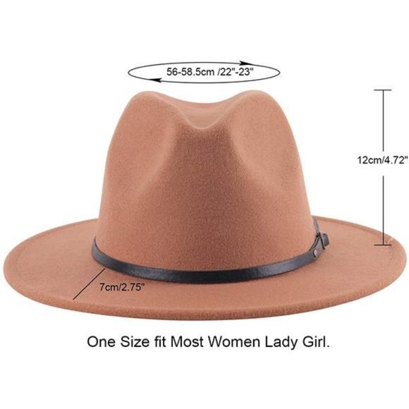 Lanzom Womens Classic Wide Brim Floppy Panama Hat Belt Buckle Wool Fedora Hat